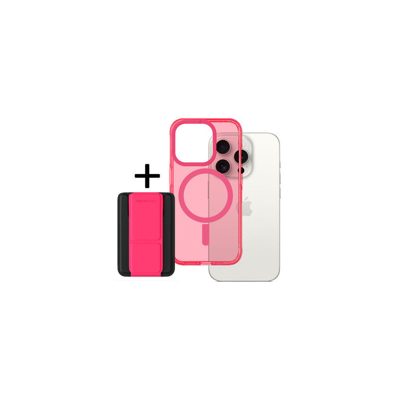 Amazing Thing Titan Pro Neon Mag Wallet Case 10FT IP156.7PTWPN for Iphone 15 Pro Max pink with stand
