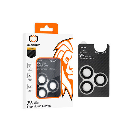 Tempered glass Tel Protect Titanium Lens 99% AR Aramid Series on camera for Iphone 15 Pro/15 Pro Max (lens 3 pcs)