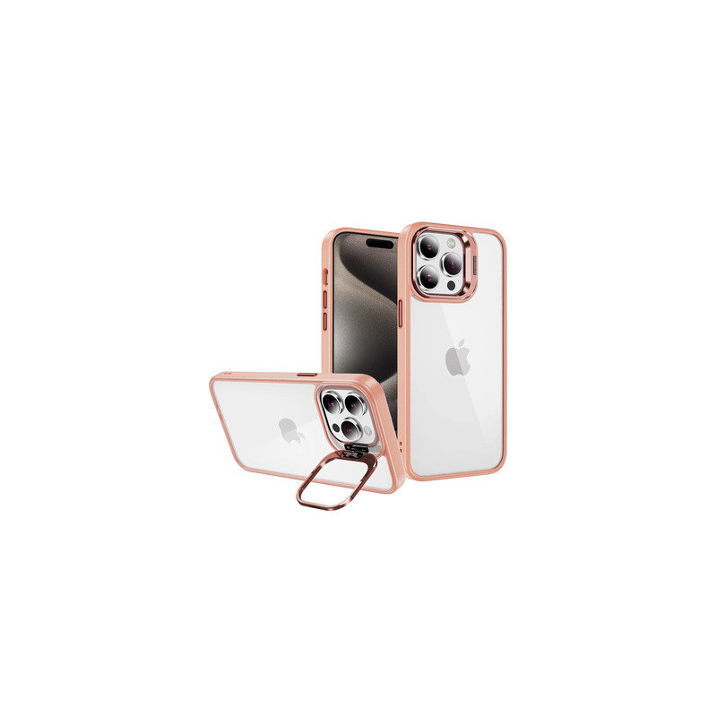 Tel Protect Kickstand case + camera glass (lens) for Iphone 15 Pro Max light pink