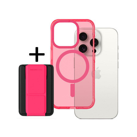 Amazing Thing Titan Pro Neon Mag Wallet Case 10FT IP156.1PTWPN for Iphone 15 Pro pink with stand