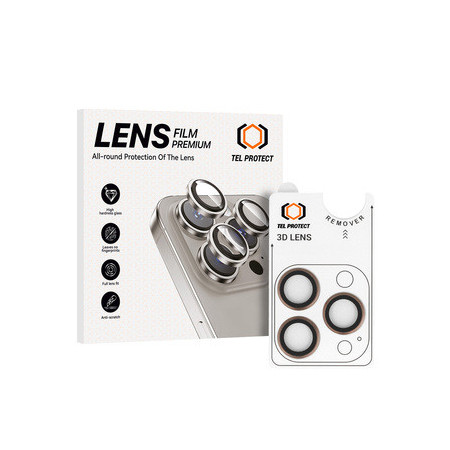 Tempered glass Tel Protect 3D Lens on camera for Iphone 15 Pro/15 Pro Max titanium (lens 3 pieces)