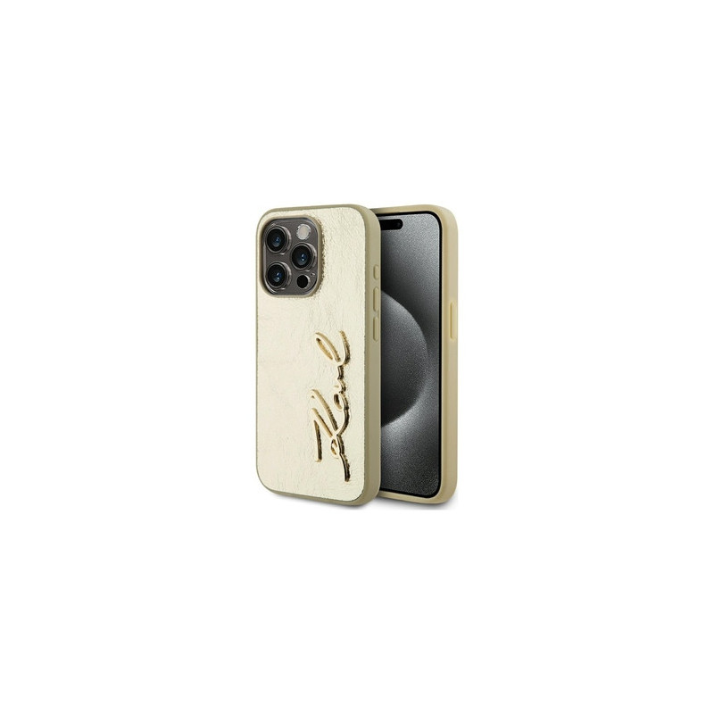 Original Pouch KARL LAGERFELD Wrinkled Metal Signature for Iphone 15 Pro gold