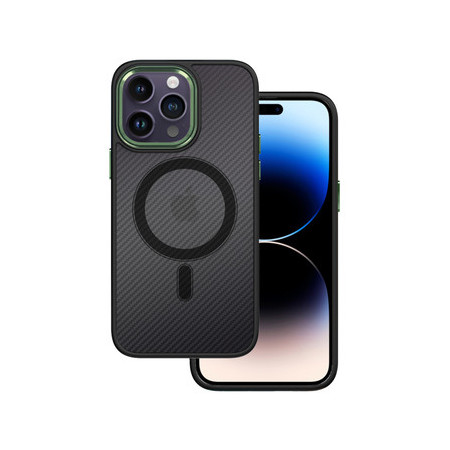 Tel Protect Magnetic Carbon Case for Iphone 15 Plus Black-green