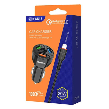 KAKU Quick Charge 3.0 autonabíjačka, 3 x usb port s Lightning káblom (KSC-493) biela farba