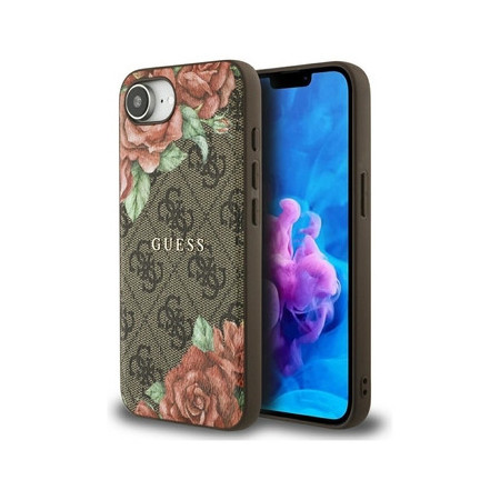 Original Case GUESS 4G Flowers Print MagSafe for Iphone 16e brown