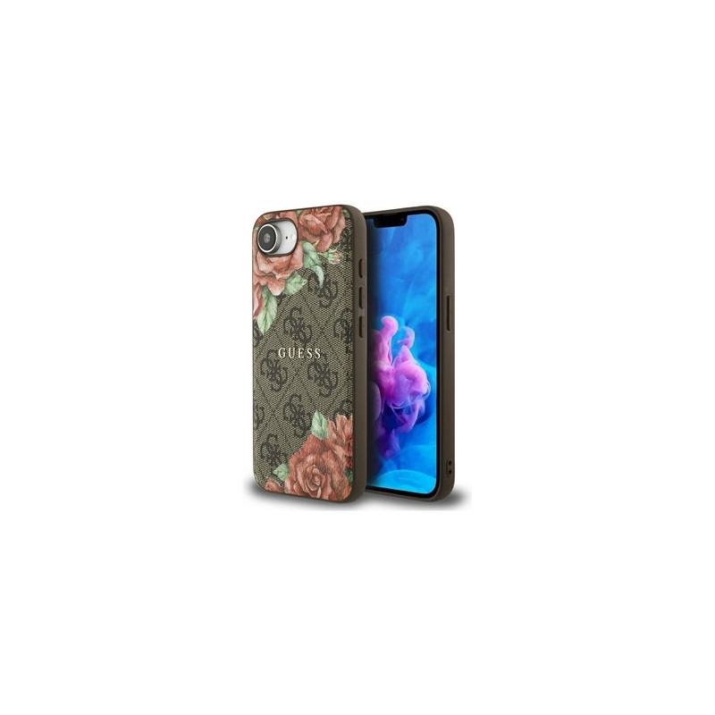 Original Case GUESS 4G Flowers Print MagSafe for Iphone 16e brown