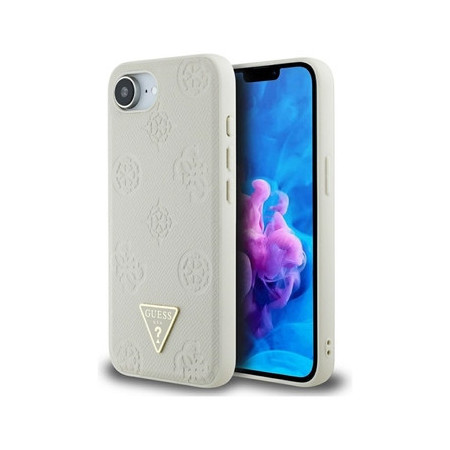 Original Case GUESS Grained Hot Stamp Peony Triangle Logo MagSafe for Iphone 16e beige