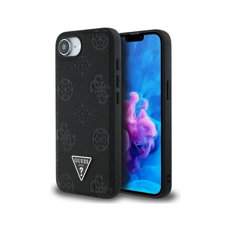 Original Case GUESS Grained Hot Stamp Peony Triangle Logo MagSafe for Iphone 16e black