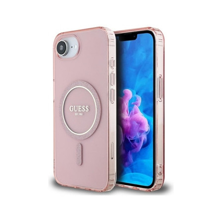 Original Case GUESS IML Glitter Circle MagSafe for Iphone 16e pink
