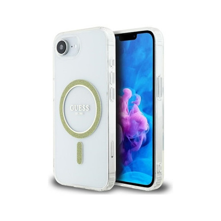 Original Case GUESS IML Glitter Circle MagSafe for Iphone 16e transparent