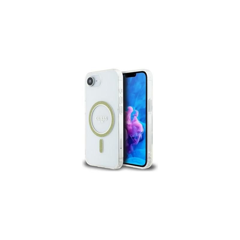 Original Case GUESS IML Glitter Circle MagSafe for Iphone 16e transparent
