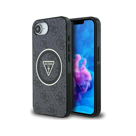 Original Case GUESS IML Metal Glitter 4G Circle Triangle MagSafe for Iphone 16e black