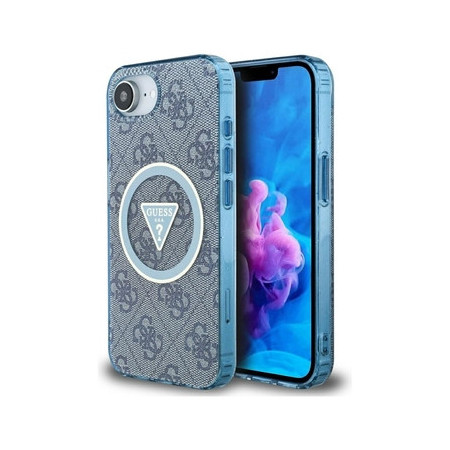 Original Case GUESS IML Metal Glitter 4G Circle Triangle MagSafe for Iphone 16e blue
