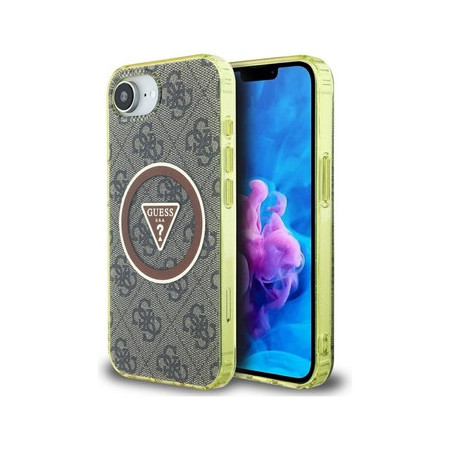 Original Case GUESS IML Metal Glitter 4G Circle Triangle MagSafe for Iphone 16e brown