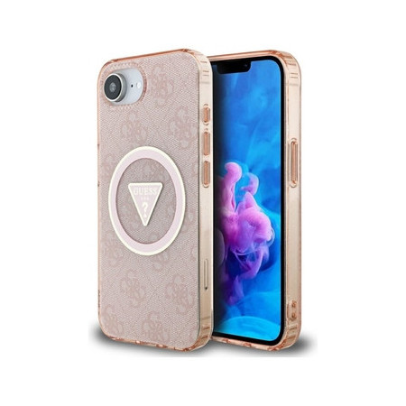 Original Case GUESS IML Metal Glitter 4G Circle Triangle MagSafe for Iphone 16e pink