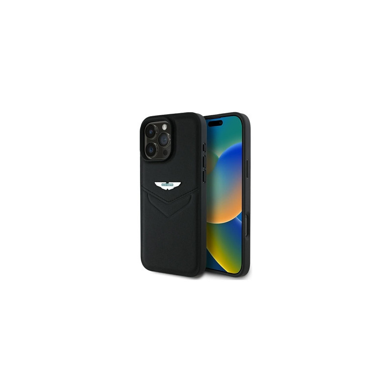 Original Case ASTON MARTIN HC Leather Victory Design for Iphone 16 Pro Max black