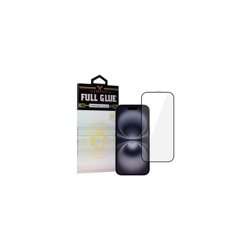 Tempered Glass HARD Full Glue 5D for IPHONE 16 PLUS BLACK