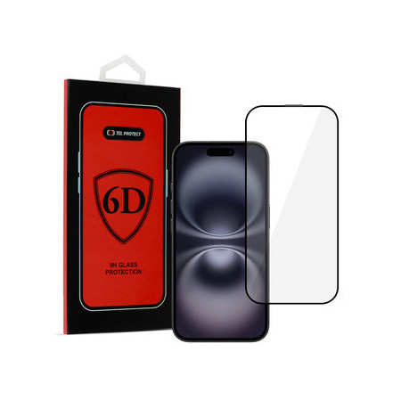 Tel Protect Full Glue 6D Tempered Glass for IPHONE 16 PLUS BLACK