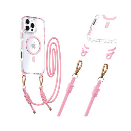 Tel Protect Strap Clear Case for Iphone 16 pink