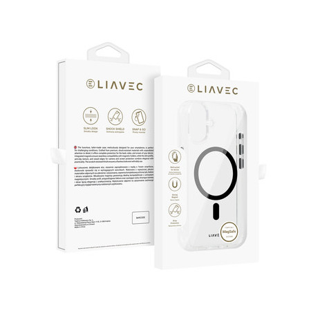 Liavec Glossy Magsafe Clear Case do Iphone 16 black