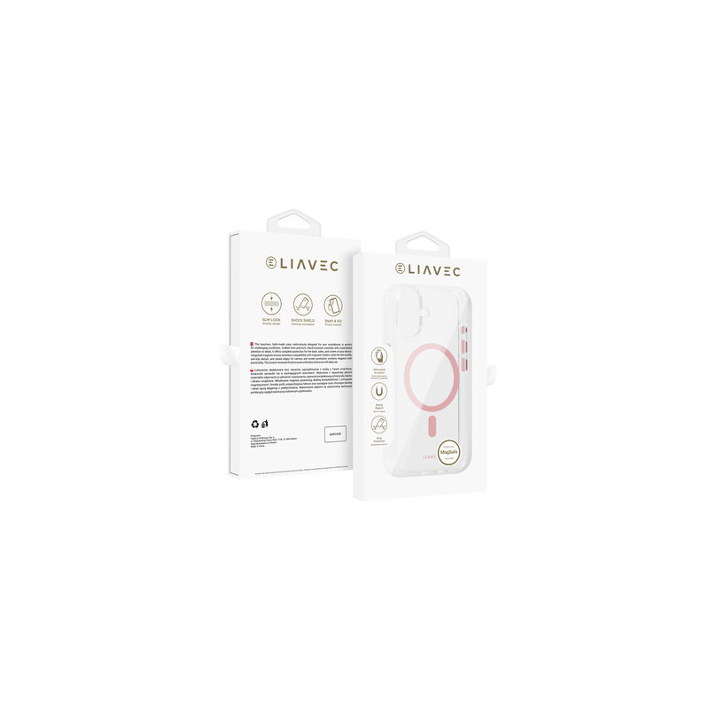 Liavec Glossy Magsafe Clear Case do Iphone 16 rÃ³Å¼owy