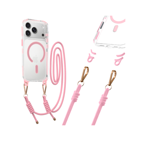 Tel Protect Strap Clear Case for Iphone 17 Pro Max pink