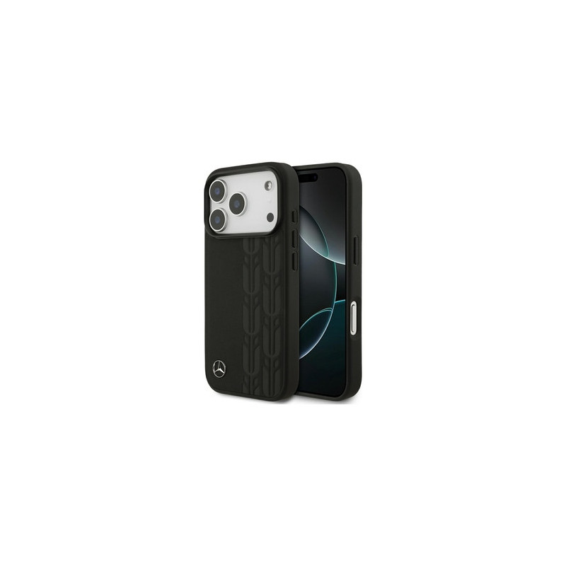 Original Case MERCEDES Leather Laurel Leaves MagSafe for Iphone 17 Pro black