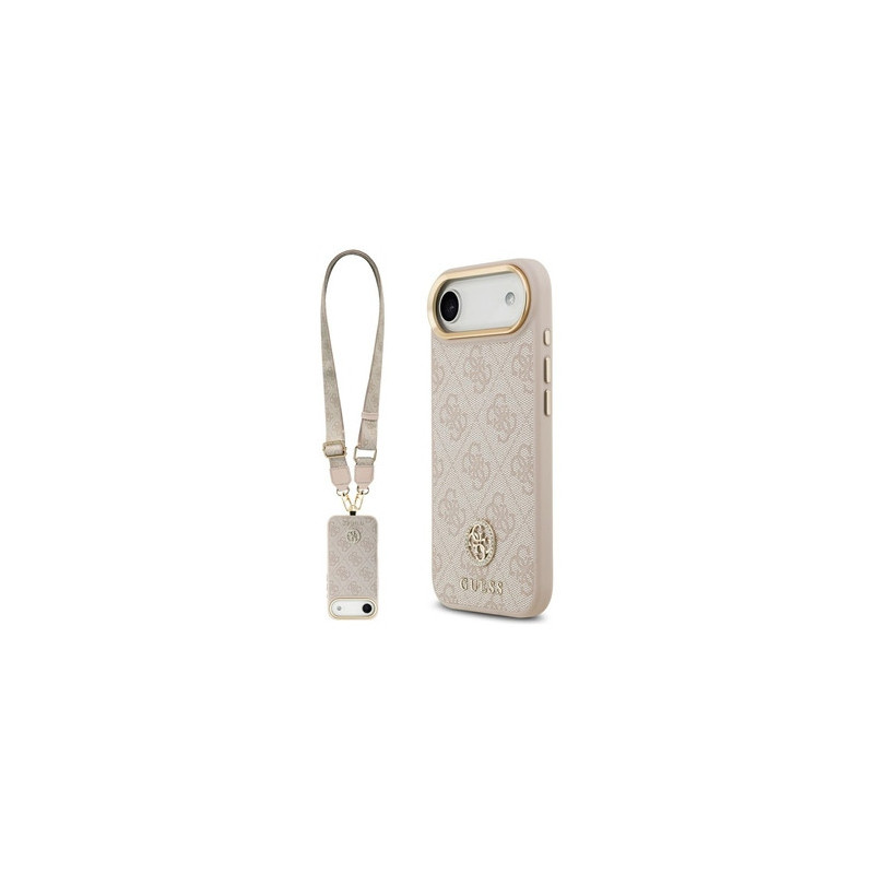 Original Case GUESS 4G Strass Logo &amp; Big Strap Metal Buttons MagSafe for Iphone 17 Air pink