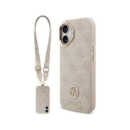Original Case GUESS 4G Strass Logo &amp; Big Strap Metal Buttons MagSafe for Iphone 17 pink