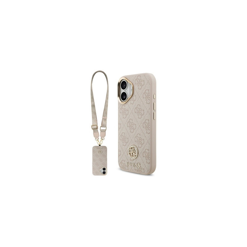Original Case GUESS 4G Strass Logo &amp; Big Strap Metal Buttons MagSafe for Iphone 17 pink
