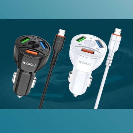 KAKU Quick Charge 3.0 autonabíjačka, 3 x usb port s Lightning káblom (KSC-493) biela farba