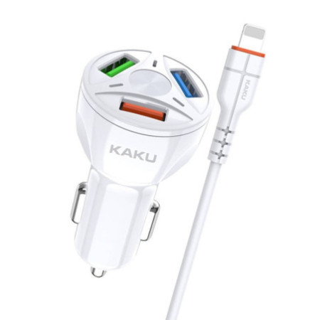 KAKU Quick Charge 3.0 autonabíjačka, 3 x usb port s Lightning káblom (KSC-493) biela farba