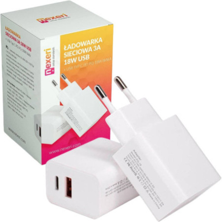 sieťová nabíjačka 3A 18W USB + USB Typ C  Nexeri PQ-18W biela