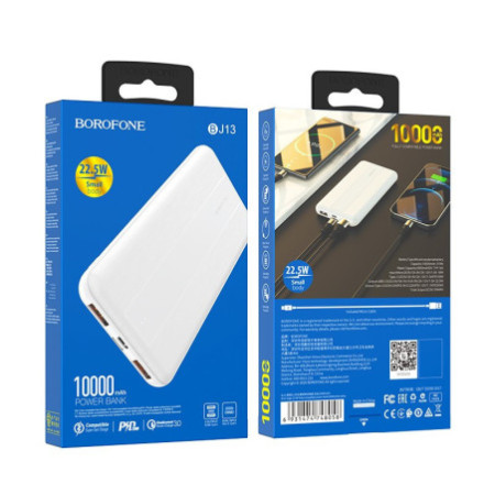 Borofone Power Banka 10000mAh BJ13 - Rýchlonabíjanie - 2xUSB + Type C - PD QC 3.0 22,5W biela