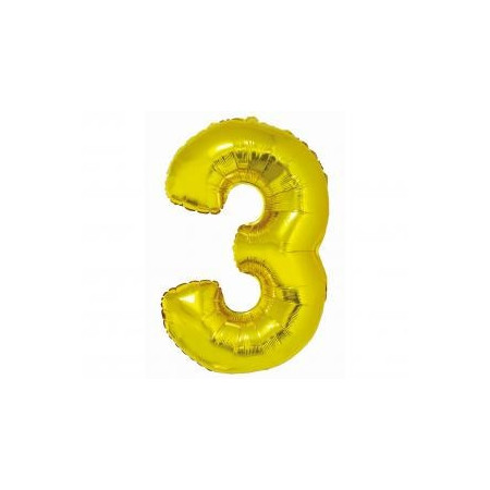 BALÓN FÓLIOVÝ ČÍSLO 3, ZLATÝ, 76 CM