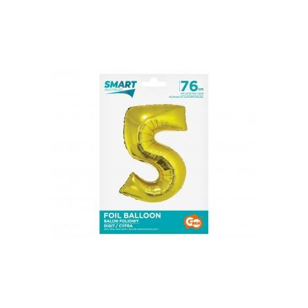 BALÓN FÓLIOVÝ ČÍSLO 5, ZLATÝ, 76 CM