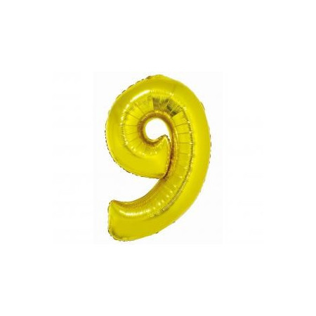 BALÓN FÓLIOVÝ ČÍSLO 9, ZLATÝ, 76 CM
