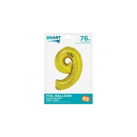 BALÓN FÓLIOVÝ ČÍSLO 9, ZLATÝ, 76 CM