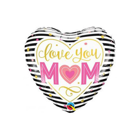Srdiečkový fóliový balón "Love You Mom" - 18" (45 cm)