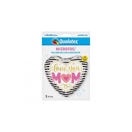 Srdiečkový fóliový balón "Love You Mom" - 18" (45 cm)