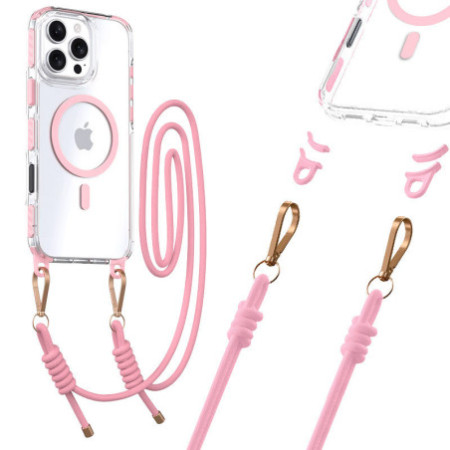 silikonovy obal na mobil  Iphone 16 Pro Max - Pink Tel Protect Strap Clear Case magsafe ružovy
