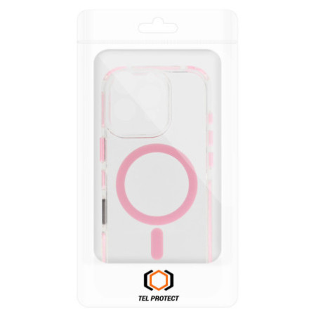 silikonovy obal na mobil  Iphone 16 Pro Max - Pink Tel Protect Strap Clear Case magsafe ružovy