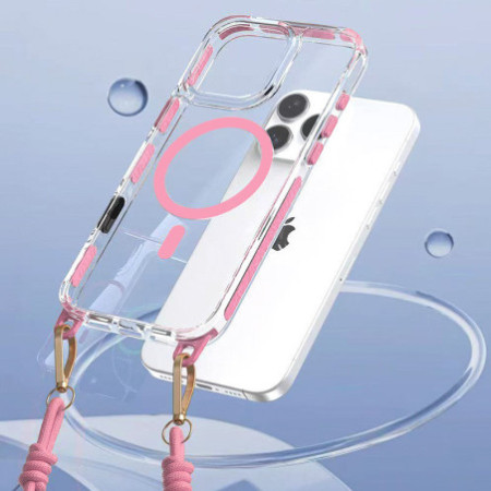 silikonovy obal na mobil  Iphone 16 Pro Max - Pink Tel Protect Strap Clear Case magsafe ružovy
