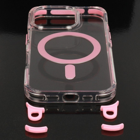 silikonovy obal na mobil  Iphone 16 Pro Max - Pink Tel Protect Strap Clear Case magsafe ružovy