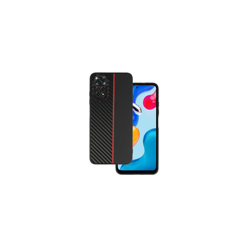 Tel Protect CARBON Case for Xiaomi Redmi Note 11 Pro/Note 11 Pro 5G Black with red stripe