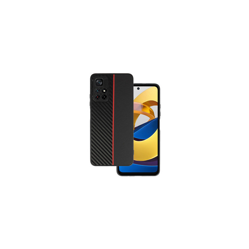 Tel Protect CARBON Case for Xiaomi Redmi Note 11 5G/Note 11S 5G/Poco M4 Pro 5G Black with red stripe