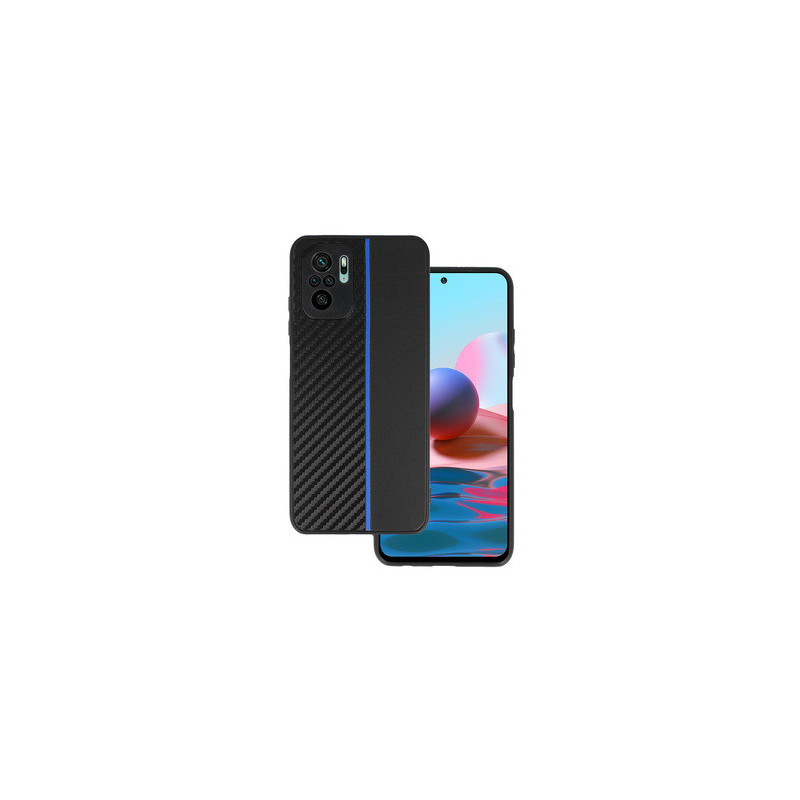 Tel Protect CARBON Case for Xiaomi Redmi Note 10/Note 10S/Poco M5S Black with blue stripe