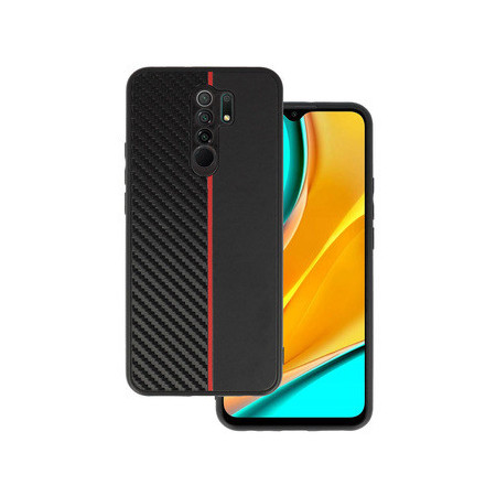 Tel Protect CARBON Case for Xiaomi Redmi 9 Black with red stripe