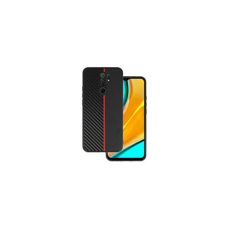 Tel Protect CARBON Case for Xiaomi Redmi 9 Black with red stripe