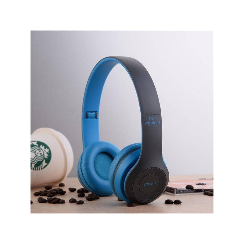 skladacie bezdrôtové slúchadlá P47 Bluetooth 4.2 EDR MicroSD MP3 mikrofón biela, modrá, červená